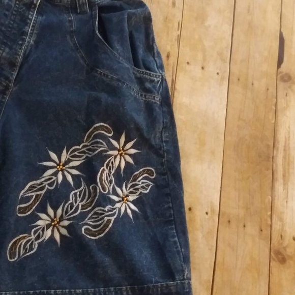 80s High Waist Acid Wash Shorts Embroidered Floral - Picture 2 of 8